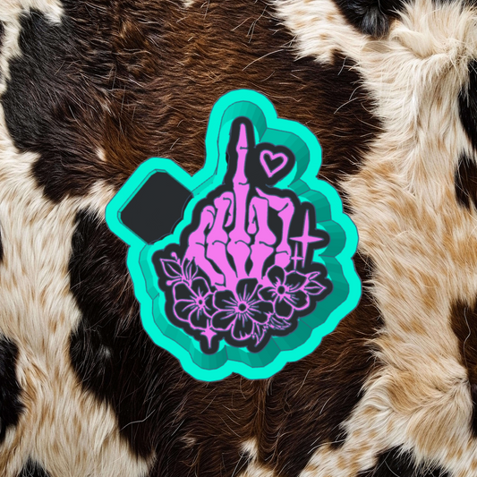SKELETON MIDDLE FINGER WITH FLOWERS