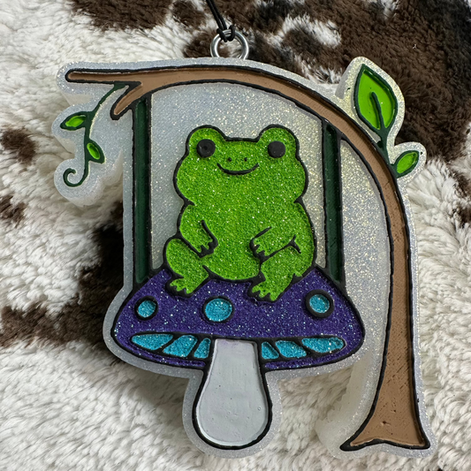 Frog on Mushroom Swing - Copper Coconut