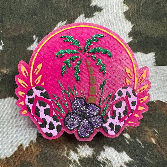 Cow Print Sandals w/ Palm Tree - Sea Salt & Orchid